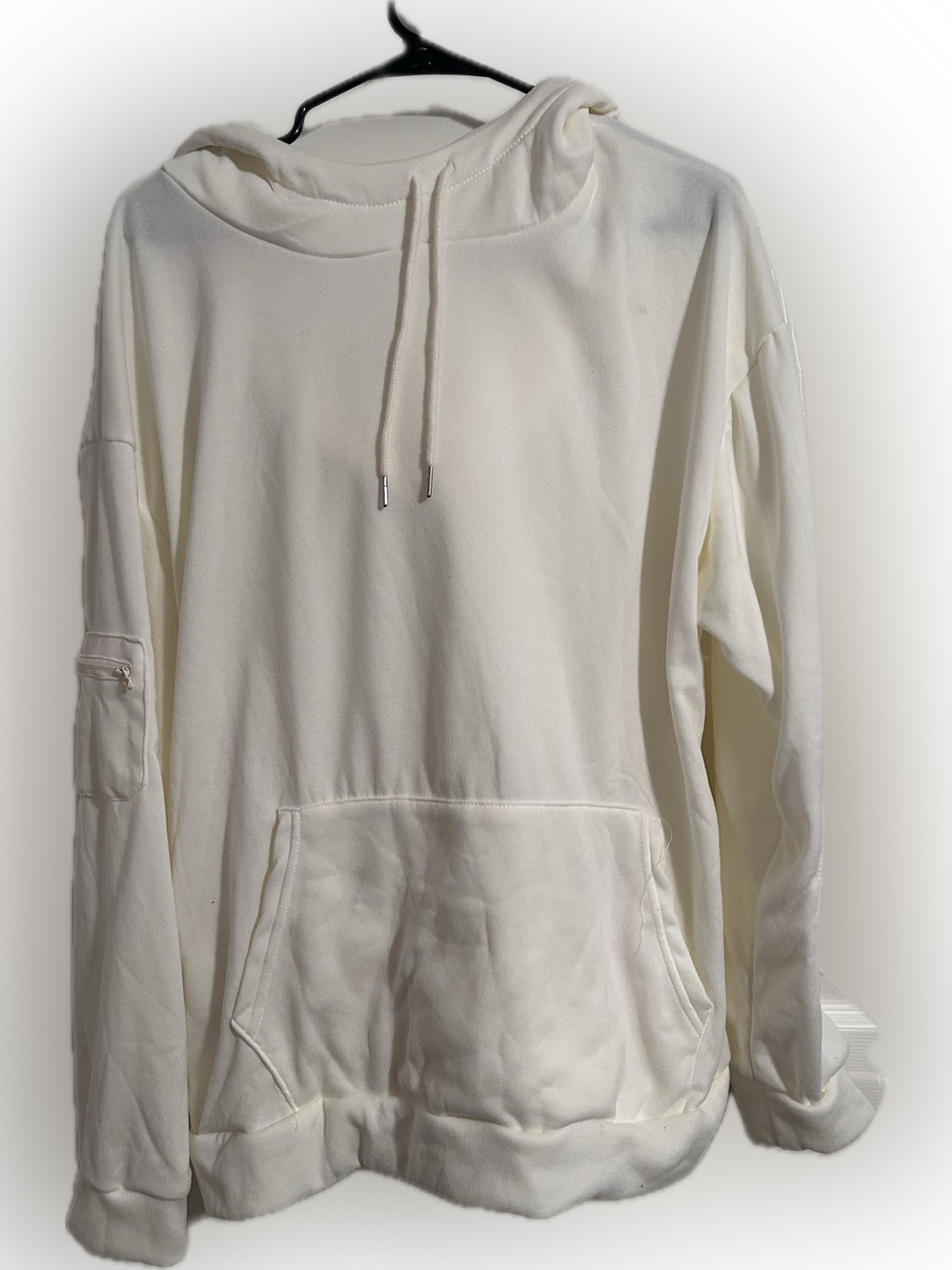 Sz 2X Women’s Cream Hooded Sweatshirt – Cozy Pullover Hoodie w zipper pocket